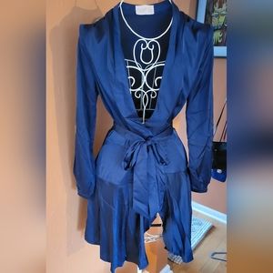 Blue silky wrap dress